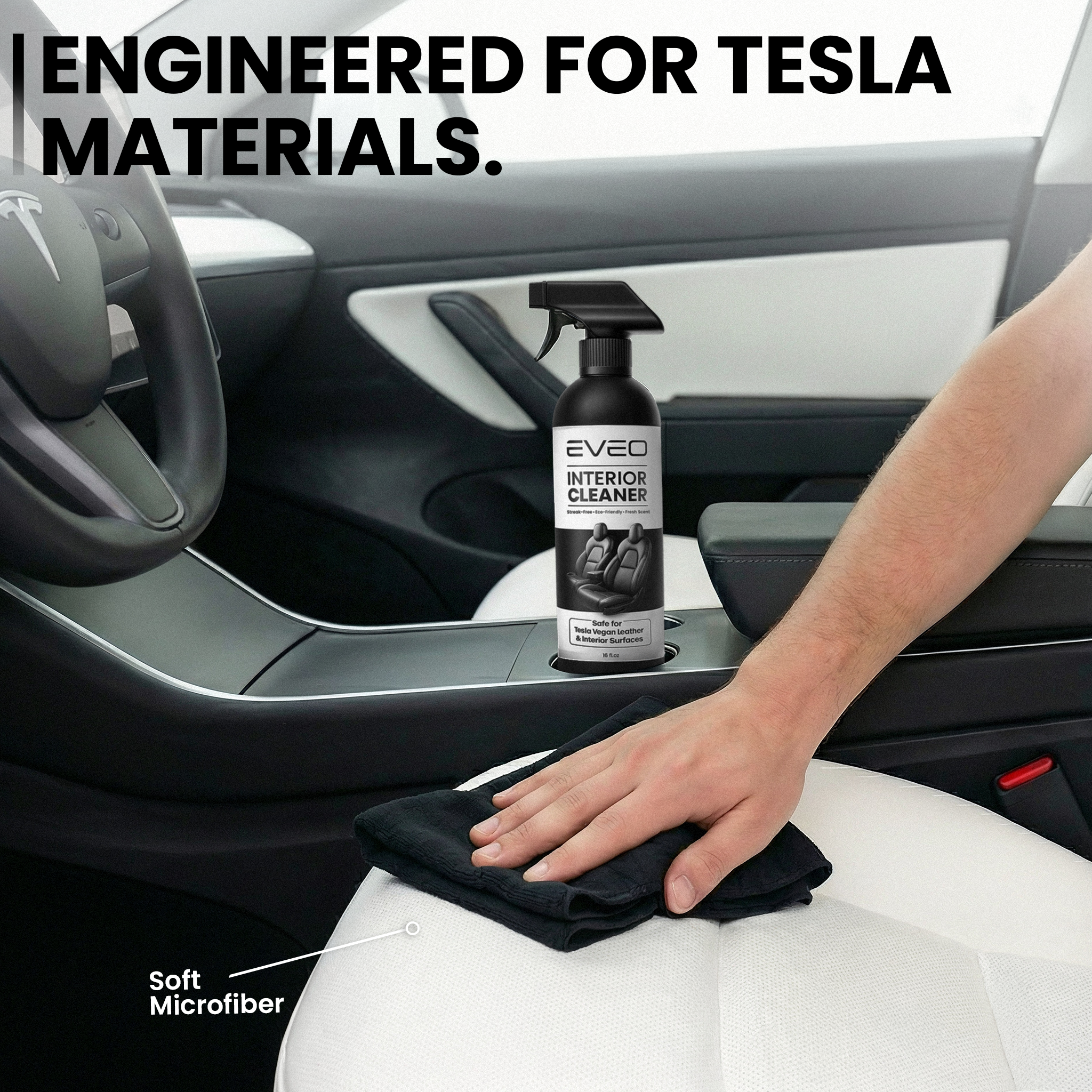 Tesla Interior Cleaner Spray Kit 16 oz | Safe Cleaner for White & Black Vegan Leather