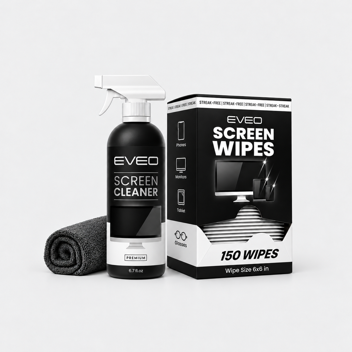 EVEO Screen Cleaner + Screen Wipes Duo