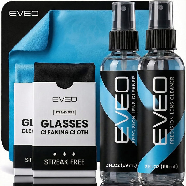 Eyeglass Cleaner Spray - Glasses Cleaner No Streaks Technology & Microfiber Cleaning Cloth - 2 fl.oz - EVEO TV