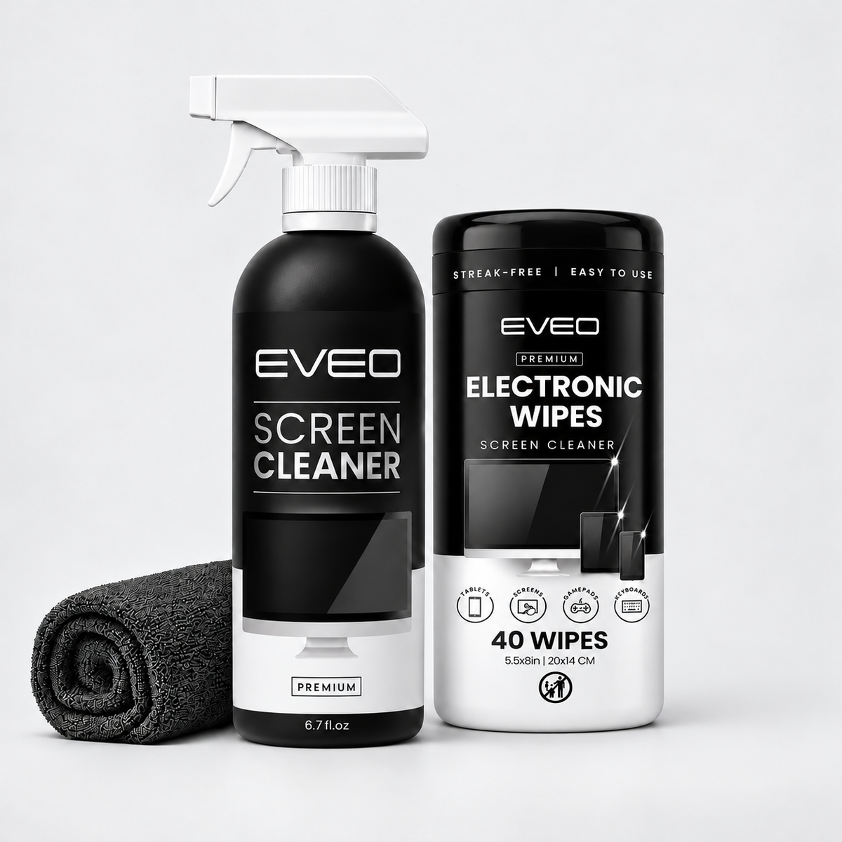 EVEO Screen Cleaner + Electronics Wipes Duo
